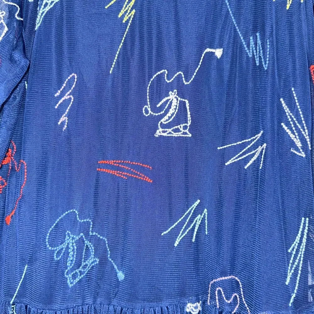 Stella McCartney Kids Girls Navy Blue Embroidered Skates Tulle Dress Size 12